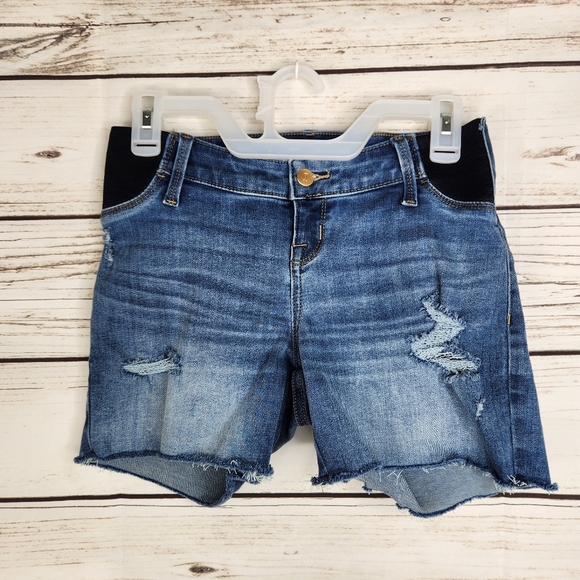 Isabel Maternity Denim Midi Short Distressed Shorts Size 00 - Picture 2 of 10